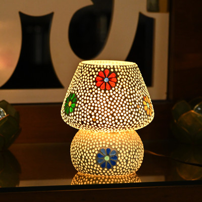 1st Time Decorative Colourful Glass Mosaic Night Table Lamp Table Lamp(16 cm, White)