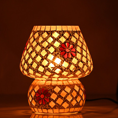 AFAST Decorative Colourful Glass Mosaic Table Lamp Table Lamp(16 cm, Gold)