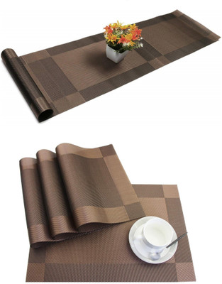 Bhaguji Rectangular Pack of 5 Table Placemat(Brown, PVC)