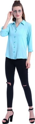 HEAVENS CREATIONS Women Solid Formal Blue Shirt