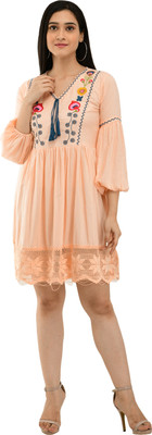 3SIX5 Casual Full Sleeve Embroidered Women Pink Top