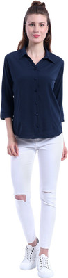 HEAVENS CREATIONS Women Solid Casual Dark Blue Shirt