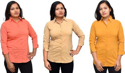 Kundan Casual 3/4 Sleeve Solid Women Pink, Beige, Yellow Top