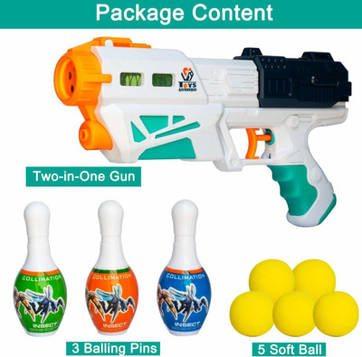 Richuzers 2 in 1 Bowling & Water Shooting Gun with Soft Foam Balls Bullets,Bowling Pins and Water Spray Dual Function,Magic Blaster Toy Gun For Kids Guns & Darts(Multicolor)