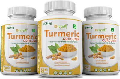 Divya Shree Turmeric Curcumin with Bioperine | Anti-Inflammatory | Antioxidant(3 x 60 No)