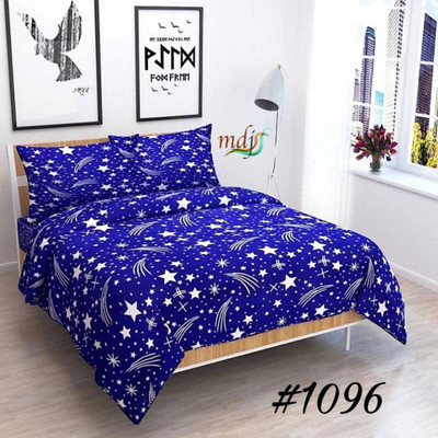 LAPADI MAKEOVERS 0 TC Polycotton Double 3D Printed Flat Bedsheet(Pack of 1, Blue)