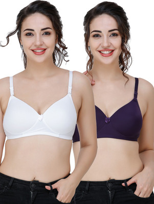 COLLEGE GIRL Comfertable and Soft Against Skin Women T-Shirt Heavily Padded Bra(White, Dark Blue)