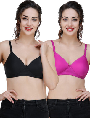 COLLEGE GIRL Comfertable and Soft Against Skin Women T-Shirt Heavily Padded Bra(Black, Pink)