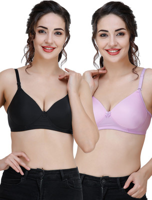 COLLEGE GIRL Comfertable and Soft Against Skin Women T-Shirt Heavily Padded Bra(Black, Purple)