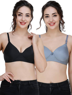 COLLEGE GIRL Comfertable and Soft Against Skin Women T-Shirt Heavily Padded Bra(Black, Grey)