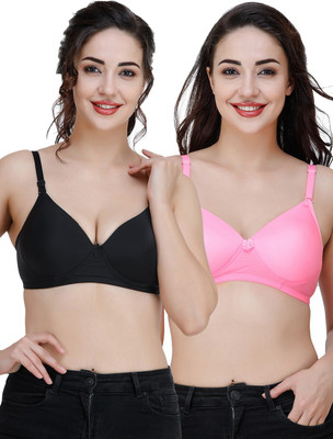 COLLEGE GIRL Comfertable and Soft Against Skin Women T-Shirt Heavily Padded Bra(Black, Pink)