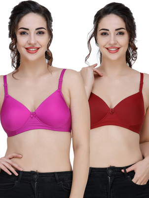COLLEGE GIRL Comfertable and Soft Against Skin Women T-Shirt Heavily Padded Bra(Pink, Maroon)