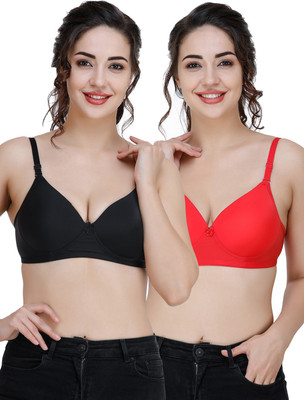 COLLEGE GIRL Comfertable and Soft Against Skin Women T-Shirt Heavily Padded Bra(Black, Red)