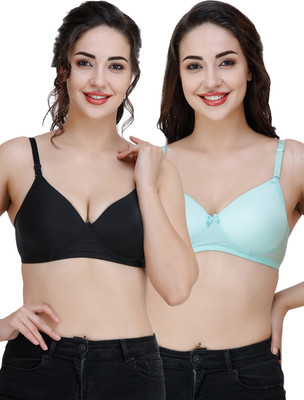COLLEGE GIRL Comfertable and Soft Against Skin Women T-Shirt Heavily Padded Bra(Black, Light Blue)
