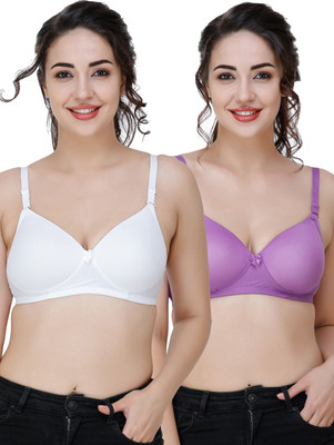 COLLEGE GIRL Comfertable and Soft Against Skin Women T-Shirt Heavily Padded Bra(White, Purple)