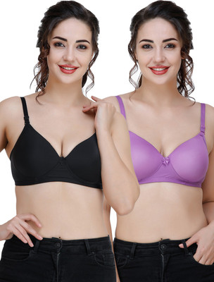COLLEGE GIRL Comfertable and Soft Against Skin Women T-Shirt Heavily Padded Bra(Black, Purple)