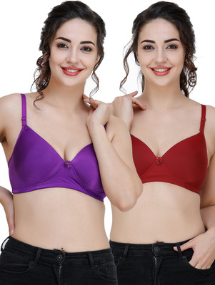 COLLEGE GIRL Comfertable and Soft Against Skin Women T-Shirt Heavily Padded Bra(Purple, Maroon)