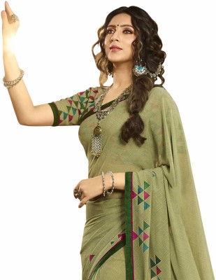 VIRHAN Temple Border Bollywood Georgette Saree(Light Green)