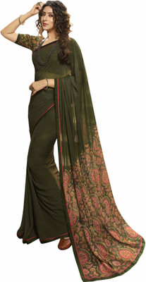 PHORIYA STYLE Printed Bollywood Georgette, Chiffon Saree(Dark Green)