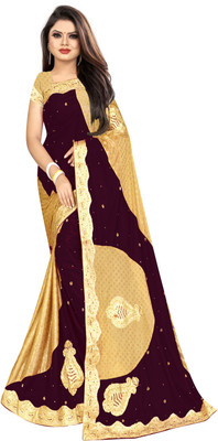Chandan Fabrics Embellished Bollywood Velvet, Lycra Blend Saree(Multicolor)