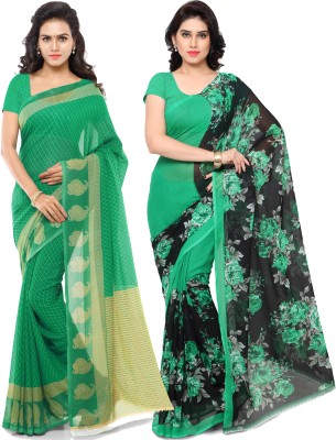 Anand Printed, Floral Print Daily Wear Georgette Saree(Pack of 2, Green, Black)