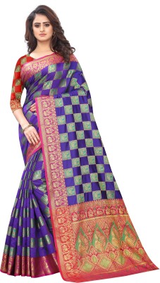 JAMRUKHI Woven Kanjivaram Silk Blend, Jacquard Saree(Purple)