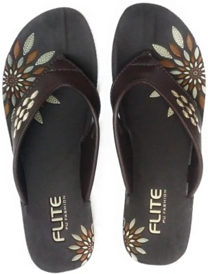 FLITE Women Flip Flops(Brown , 4)