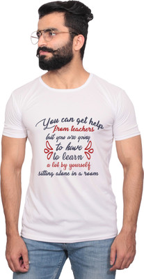 NITYANAND CREATIONS Typography Men Round Neck White T-Shirt