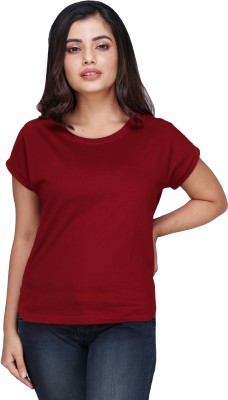 Bluehaaat Solid Women Round Neck Maroon T-Shirt