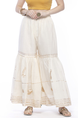 A R SILK Flared Women White Trousers