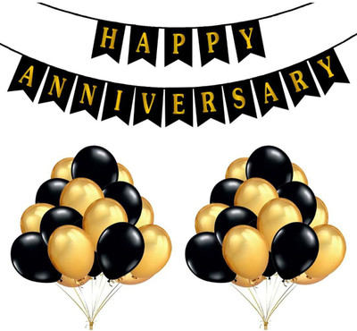 OM Solid Happy Anniversary Combo with Banner and 51 Pieces Balloon for Anniversary Decoration Balloon(Multicolor, Pack of 51)