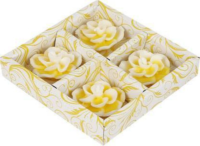 Shein PinkFlower Candle(Yellow, Pack of 4)