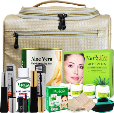 adbeni Stylish Makeup Combo Kit With Facial Wax & Makeup Bag, (GC-1282), Pack of 10(10 Items in the set)