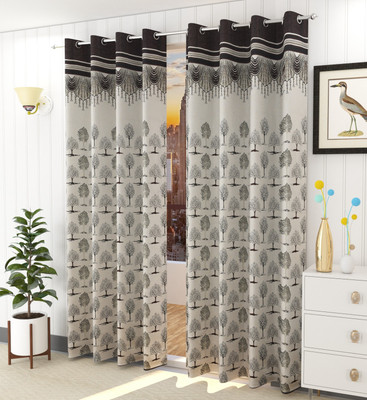 LaVichitra 213.5 cm (7 ft) Door Jacquard Room Darkening Curtain (Pack Of 2)(Brown, Self Design)