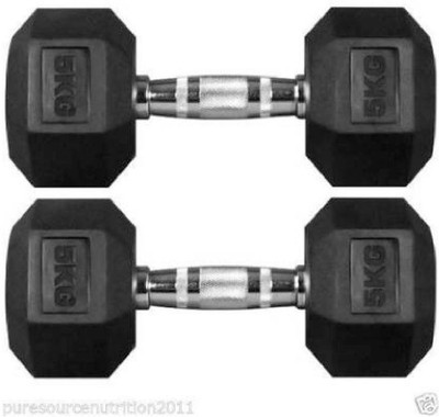 HACKERX Rubber Coated Professional Hex Dumbbells Fixed Weight Dumbbell(5 kg)