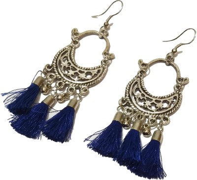 athizay 8 cm long German silver tassel earrings for women with BLUE flyers Metal Drops & Danglers