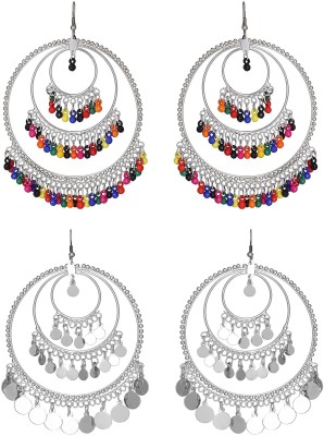 Oxidized Heaven Combo Of 2 Earrings Trendy Silver Coins Hoop Chandbali Afghani Bohemian Earrings Alloy Drops & Danglers