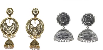 jashan accessories Combo of Oxidised Gold Plated and German Silver Round Jhumka Jhumki Pearl Earrings Fashion Jewellery For Women girls Partywear Brass Earring Set