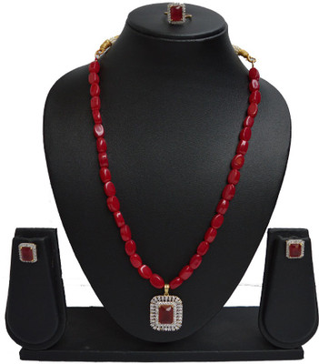 Sandhya Designer Studio Stone Pink Jewellery Set(Pack of 1)