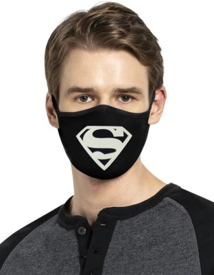 VRITRAZ Unisex Polyester Blend Anti Dust, Pollution Face Mouth Mask Net Flower M_Glow_SuperMan Washable Cloth Mask With Melt Blown Fabric Layer(Black, White, Free Size, Pack of 1)