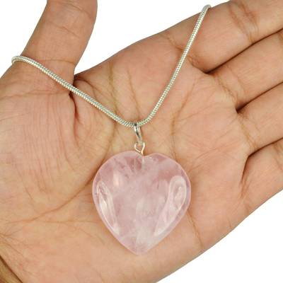 REIKI CRYSTAL PRODUCTS Natural Crystal Rose Quartz Pendant Heart