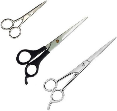 Tifurko Professional Saloon Barber Hair, Beard, Mustache Cutting Trimming Styling Scissors For Personal And Home Use for Men and Women Pack of 3 Scissors(Set of 3, Black Steel)