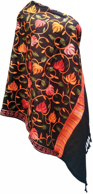 Kashmiri Wool Embroidered Women Shawl(Black)