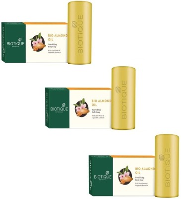 BIOTIQUE Pack of 3 Bio Almond Oil Nourishing Body Soap, 150g ( For All Skin Types )(3 x 50 g)