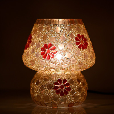 AFAST Decorative Colourful Glass Mosaic Table Lamp Table Lamp(16 cm, Red)