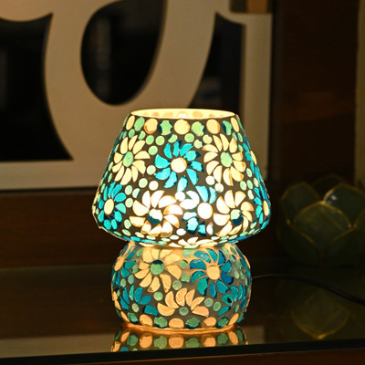 1st Time Decorative Colourful Glass Mosaic Night Table Lamp Table Lamp(16 cm, Blue)