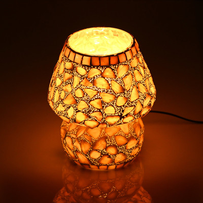 1st Time Decorative Colourful Glass Mosaic Night Table Lamp-M14 Table Lamp(16 cm, Peach)