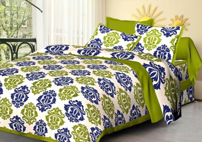 DHAKAD 144 TC Cotton Double Printed Flat Bedsheet(Pack of 1, Green, Blue)