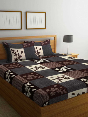 MANISHPANDEY 144 TC Microfiber Double Abstract Flat Bedsheet(Pack of 1, Brown)