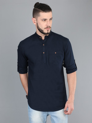 ASIAN & FITCH Men Solid Straight Kurta(Blue)